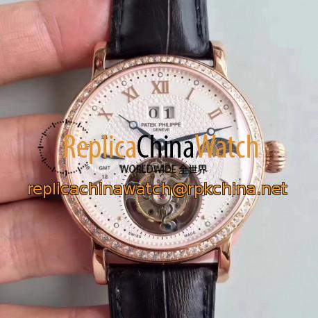 Replica Patek Philippe Grand Complication Tourbillon N Rose Gold & Diamonds White Dial Swiss Tourbillon