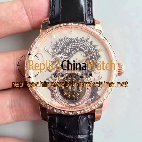 Replica Vacheron Constantin Patrimony Tourbillon N Rose Gold & Diamonds Dragon Dial Swiss Tourbillon