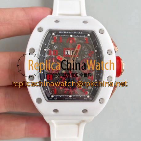 Replica Richard Mille RM011-FM Felipe Massa Flyback Dubai Chronograph KV White Ceramic Black & Red Skeleton Dial Swiss 7750