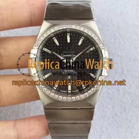 Replica Omega Constellation 123.55.38.20.99.001 38MM SSS Stainless Steel & Diamonds Black Dial Swiss 8500