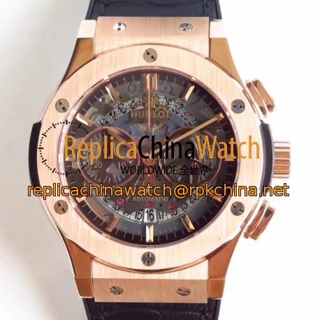 Replica Hublot Classic Fusion Aerofusion Chronograph King Gold 525.OX.0180.LR HBB V6 Rose Gold Black Skeleton Dial Swiss 7750