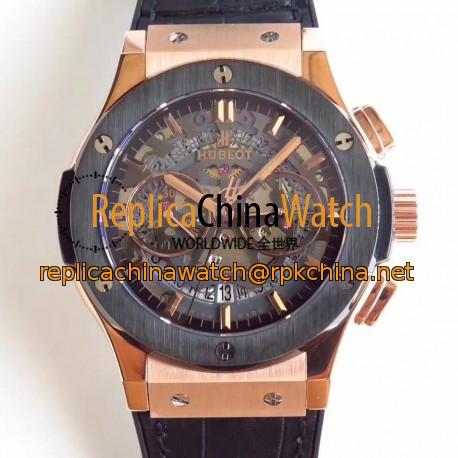 Replica Hublot Classic Fusion Aerofusion Chronograph Dutch 525.OM.0180.HR.CSS16 HBB V6 Rose Gold Black Skeleton Dial Swiss 7750