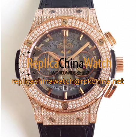 Replica Hublot Classic Fusion Aerofusion 525.OX.0180.LR.1704 HBB V6 Rose Gold & Diamonds Black Skeleton Dial Swiss 7750