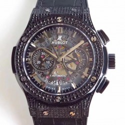 Replica Hublot Classic Fusion Aerofusion Black Magic  525.CM.0170.RX HBB V6 Ceramic & Diamonds Black Skeleton Dial Swiss 7750