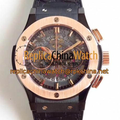 Replica Hublot Classic Fusion Aerofusion Chronograph Black Magic 525.CM.0170.RX HBB V6 Ceramic Black Skeleton Dial Swiss 7750