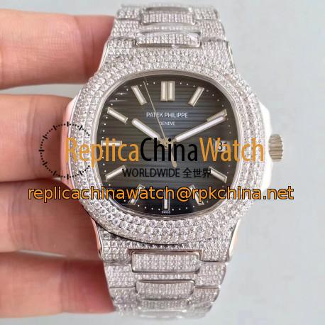 Replica Patek Philippe Nautilus Jumbo 5719/10G-010 MK Stainless Steel & Diamonds Blue Dial Swiss 324SC