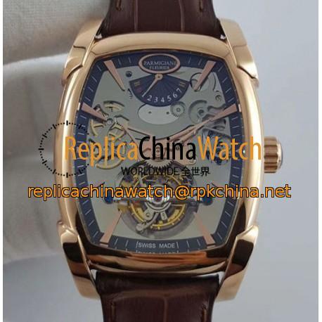 Replica Parmigiani Fleurier Kalpa XL Tourbillon 30 Second Chiaroscuro PF012512-01 BM Rose Gold Black Skeleton Dial Swiss PF501