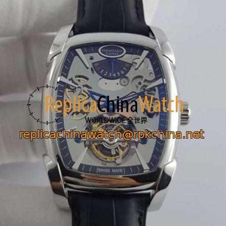 Replica Parmigiani Fleurier Kalpa XL Tourbillon Chiaroscuro PF012512-01 BM Stainless Steel Black Skeleton Dial Swiss PF501