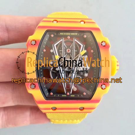 Replica Richard Mille RM27-03 Rafael Nadal RM Yellow & Red Forged Carbon Black Skeleton Dial M9015