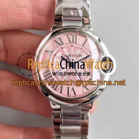 Replica Ballon Bleu De Cartier 33MM W6920100 TW Stainless Steel Pink Dial Seiko NH05A