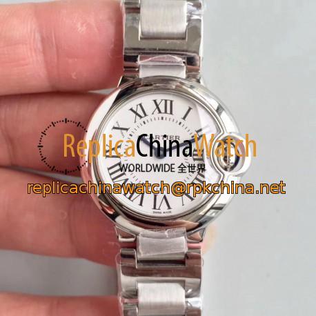 Replica Ballon Bleu De Cartier 28MM W69010Z4 TW Stainless Steel White Dial Swiss Ronda Quartz