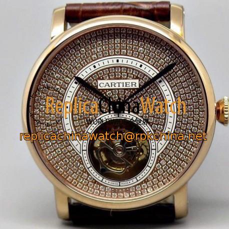 Replica Cartier Ronde Louis Tourbillon Rose Gold Diamonds Dial Swiss Tourbillon