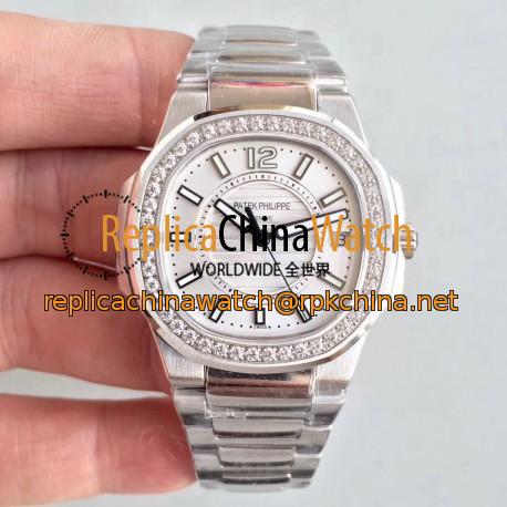 Replica Patek Philippe Nautilus Ladies 7010/1G-001 JJ Stainless Steel & Diamonds Silver Dial Swiss Quartz E23-250 S C