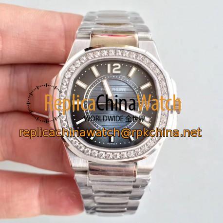 Replica Patek Philippe Nautilus Ladies 7010/1G-010 JJ Stainless Steel & Diamonds Blue Dial Swiss Quartz E23-250 S C