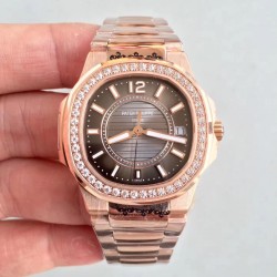 Replica Patek Philippe Nautilus Ladies 7010/1R-010 JJ Rose Gold & Diamonds Brown Dial Swiss Quartz E23-250 S C