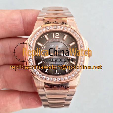 Replica Patek Philippe Nautilus Ladies 7010/1R-010 JJ Rose Gold & Diamonds Brown Dial Swiss Quartz E23-250 S C