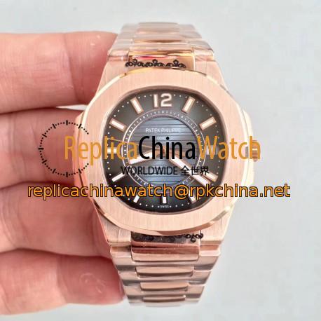 Replica Patek Philippe Nautilus Ladies 7011-1R JJ Rose Gold Blue Dial Swiss Quartz E23-250 S C