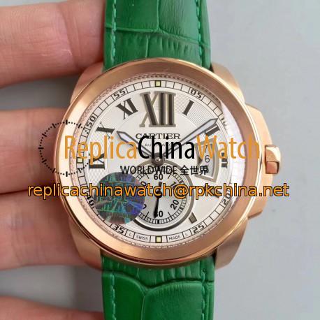 Replica Calibre De Cartier W7100009 42MM JF Rose Gold White Dial M8205