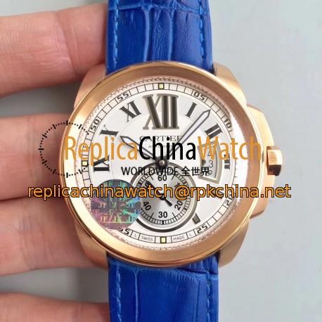 Replica Calibre De Cartier W7100009 42MM JF Rose Gold White Dial M8205