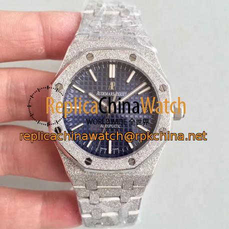 Replica Audemars Piguet Royal Oak Frosted Gold 37MM 15454 JH Stainless Steel Blue Dial Swiss 3120