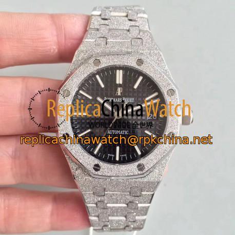 Replica Audemars Piguet Royal Oak Frosted Gold 37MM 15454 JH Stainless Steel Black Dial Swiss 3120