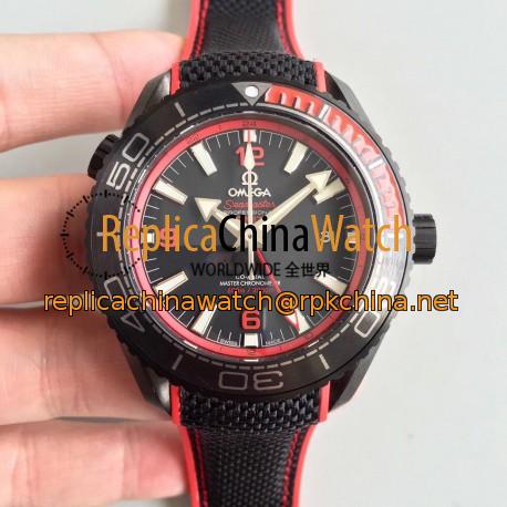 Replica Omega Seamaster Planet Ocean 600M Deep Black In Red GMT 215.92.46.22.01.003 JH PVD Black Dial Swiss 8906