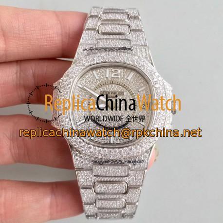 Replica Patek Philippe Nautilus Jumbo Ladies Paved With Diamonds 7021/1G-001 N Stainless Steel & Diamonds Diamond Dial M9015