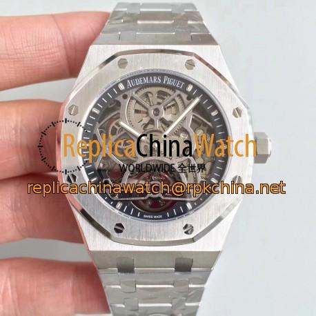 Replica Audemars Piguet Royal Oak Tourbillon Extra-Plate Squelette 26518 JF Stainless Steel Black Skeleton Dial Swiss 2924