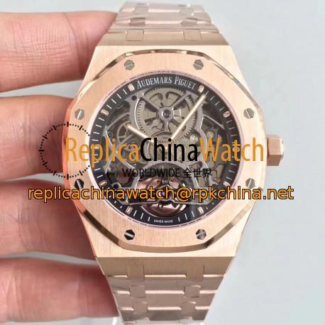 Replica Audemars Piguet Royal Oak Tourbillon Extra-Plate Squelette 26518 JF Rose Gold Black Skeleton Dial Swiss 2924