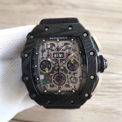 Replica Richard Mille RM011-03 Flyback Chronograph KL Forged Carbon Black Skeleton Dial Swiss 7750