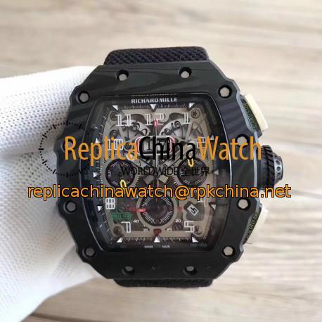 Replica Richard Mille RM011-03 Flyback Chronograph KL Forged Carbon Black Skeleton Dial Swiss 7750