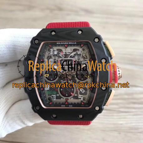 Replica Richard Mille RM011-03 Flyback Chronograph KL Forged Carbon Black Skeleton Dial Swiss 7750