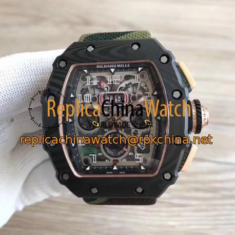 Replica Richard Mille RM011-03 Flyback Chronograph KL Forged Carbon Black Skeleton Dial Swiss 7750