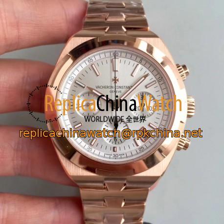 Replica Vacheron Constantin Overseas Chronograph 5500V/000R-B074 JF Rose Gold Silver Dial Swiss 7750