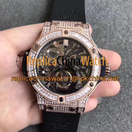 Replica Hublot Big Bang Tourbillon N Rose Gold & Diamond Skeleton Dial Swiss Tourbillon