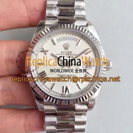 Replica Rolex Day-Date 40 228239 2018 EW Stainless Steel Silver Quadrant Dial Swiss 3255