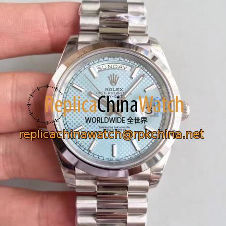 Replica Rolex Day-Date 40 228206 2018 EW Stainless Steel Blue Diagonal Dial Swiss 3255