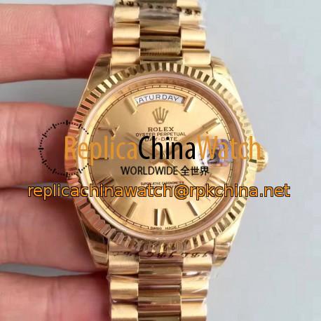 Replica Rolex Day-Date 40 228238 2018 EW Yellow Gold Champagne Dial Swiss 3255