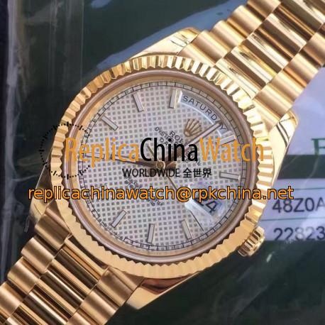 Replica Rolex Day-Date 40 228235 2018 EW Yellow Gold Silver Diagonal Dial Swiss 3255