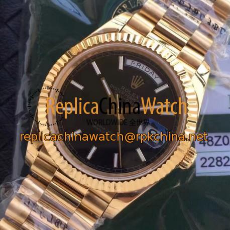 Replica Rolex Day-Date 40 228235 2018 EW Yellow Gold Black Diagonal Dial Swiss 3255