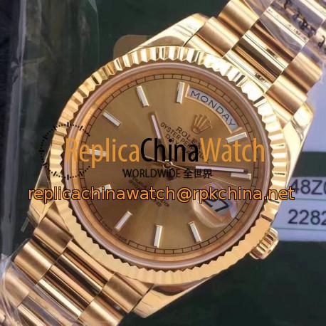 Replica Rolex Day-Date 40 228235 2018 EW Yellow Gold Rose Gold Dial Swiss 3255