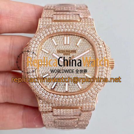 Replica Patek Philippe Nautilus Jumbo 5719/10G-010 2018 N Rose Gold & Diamonds Diamond Dial Swiss 324SC