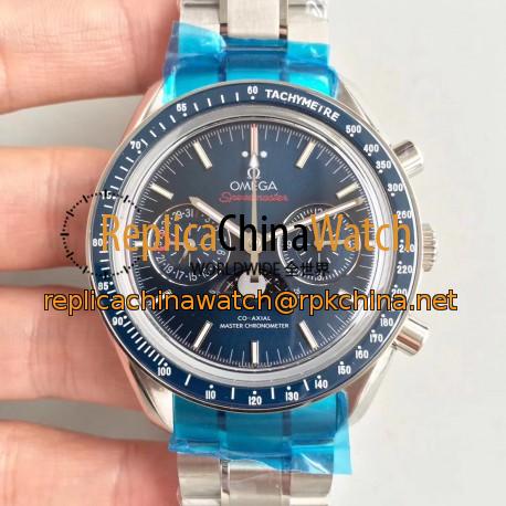 Replica Omega Speedmaster Moonwatch Moonphase Chronograph 304.33.44.52.03.001 BF Stainless Steel Blue Dial Swiss 9300