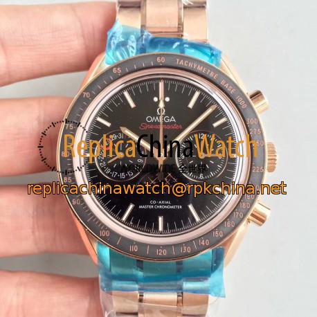 Replica Omega Speedmaster Moonwatch Moonphase Chronograph 304.63.44.52.01.001 BF Rose Gold Black Dial Swiss 9301