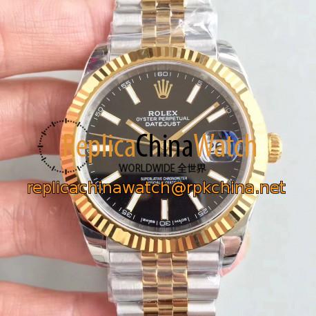 Replica Rolex Datejust II 116333 41MM EW Stainless Steel & Yellow Gold Black Dial Swiss 3235