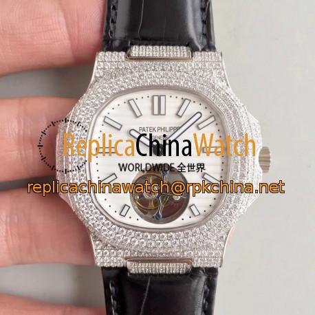 Replica Patek Philippe Nautilus Jumbo 5711 2018 N Stainless Steel & Diamonds White Dial Swiss Tourbillon