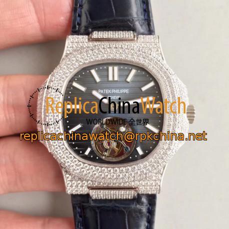 Replica Patek Philippe Nautilus Jumbo 5711 2018 N Stainless Steel & Diamonds Blue Dial Swiss Tourbillon