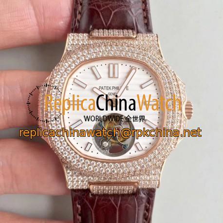 Replica Patek Philippe Nautilus Jumbo 5711 2018 N Rose Gold & Diamonds White Dial Swiss Tourbillon