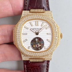 Replica Patek Philippe Nautilus Jumbo 5711 2018 N Yellow Gold & Diamonds White Dial Swiss Tourbillon