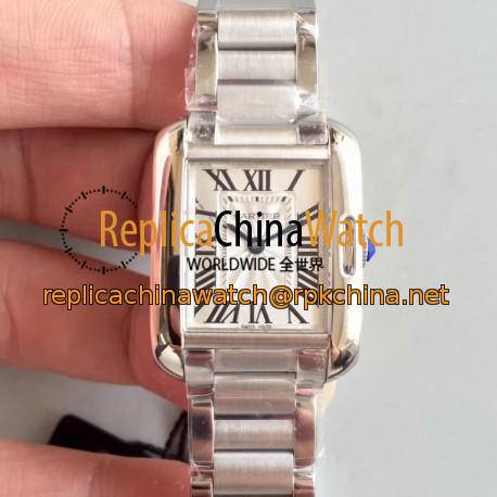 Replica Cartier Tank Anglaise Ladies W5310022 GS Stainless Steel Silver Dial Swiss Quartz